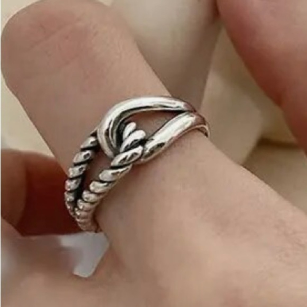 -🖤⭐️ layered 925 sterling Silver Retro Stripe Grid Ring minimalist crisscross